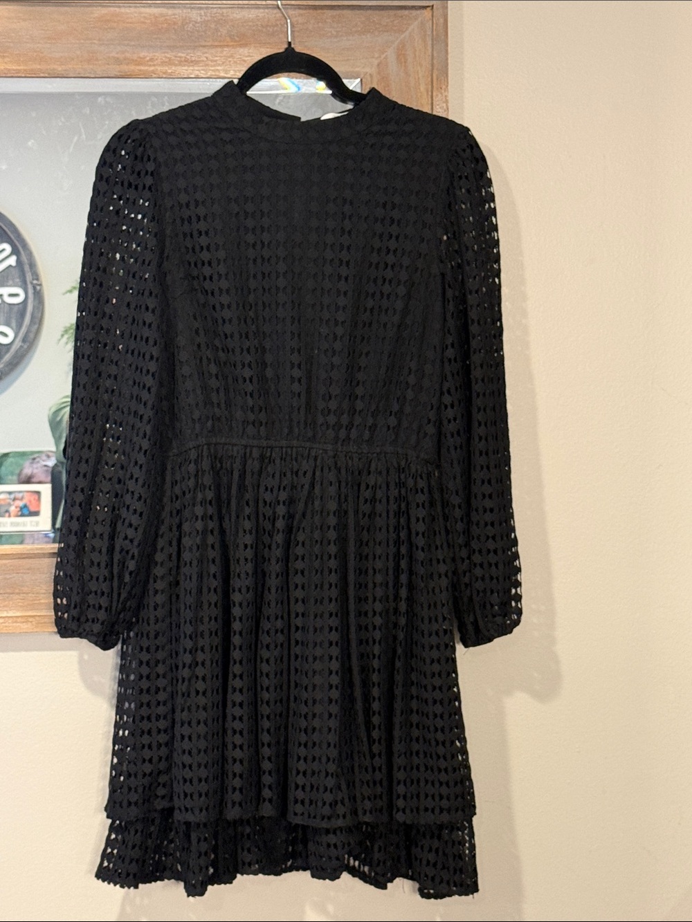 Mustard Seed Black Eyelet Long-Sleeve Mini Dress